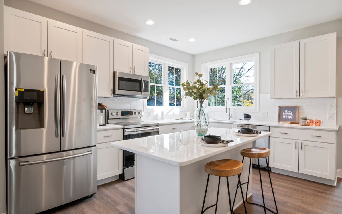 A bright modern kitchen with an island